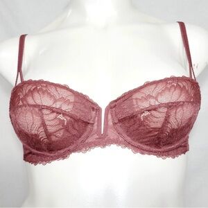 36D Auden Unlined Semi Sheer Lace Balconette Bra Rubine